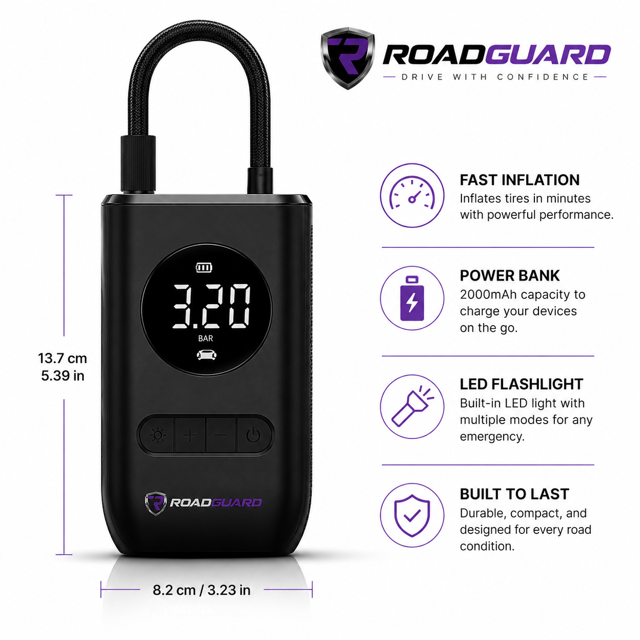 RoadGuard™ Portable Digital Tire Inflator – Wireless Air Compressor with LED Light
