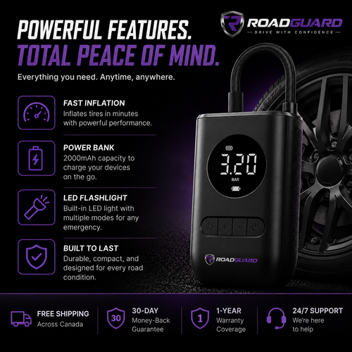 RoadGuard™ Portable Digital Tire Inflator – Wireless Air Compressor with LED Light