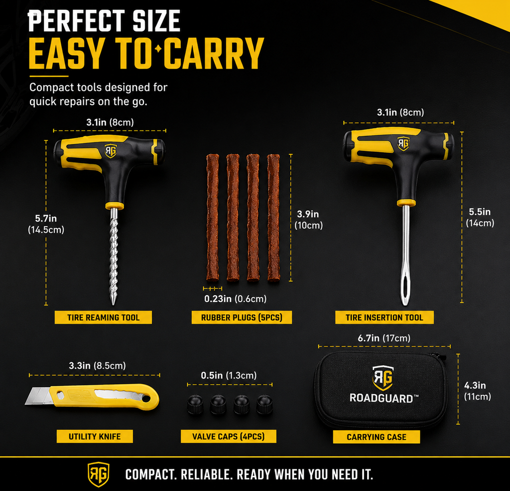 RoadGuard™ Emergency Tire Repair Kit – Heavy Duty Tubeless Tire Plug Kit