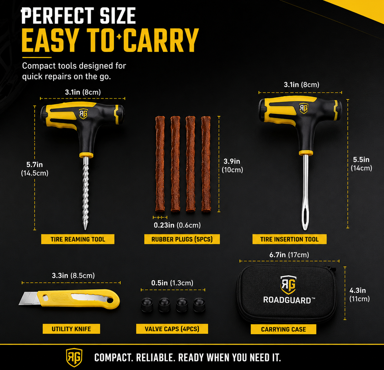 RoadGuard™ Emergency Tire Repair Kit – Heavy Duty Tubeless Tire Plug Kit