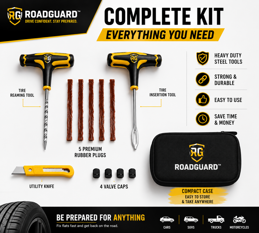 RoadGuard™ Emergency Tire Repair Kit – Heavy Duty Tubeless Tire Plug Kit