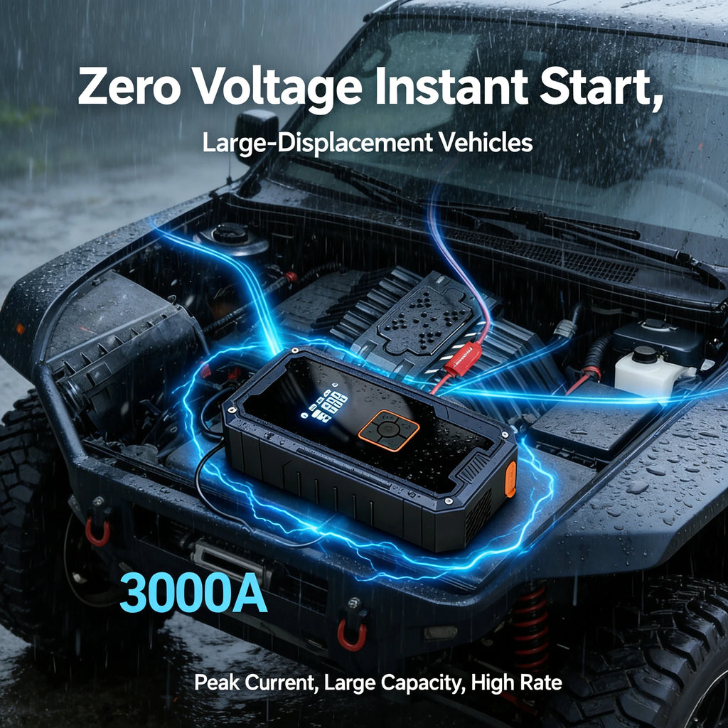 RoadGuard™ 3000A Car Jump Starter & 150 PSI Air Compressor – 99800mAh Portable Power Bank with LED Light