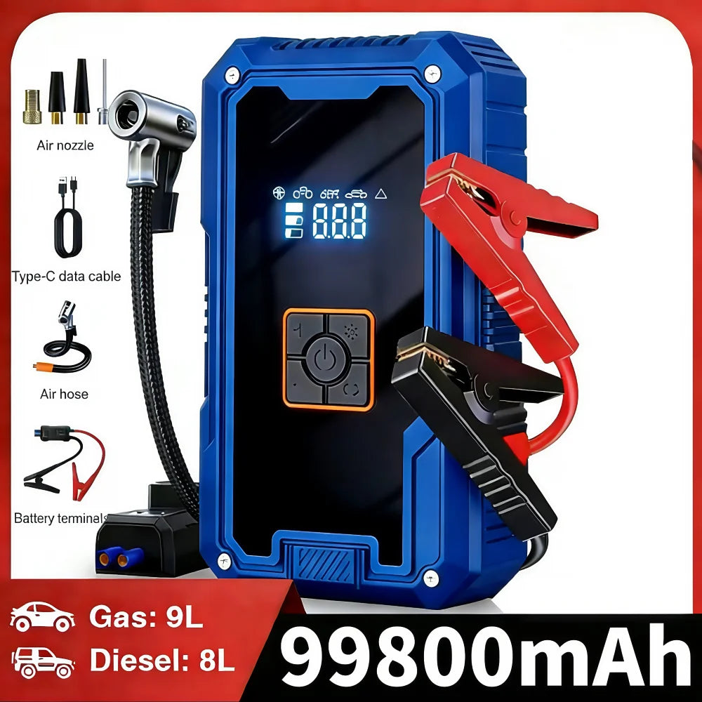RoadGuard™ 3000A Car Jump Starter & 150 PSI Air Compressor – 99800mAh Portable Power Bank with LED Light